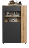 Highboard Avila in grau und Evoke Eiche Vitrine 90 x 146 cm