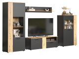 Wohnwand Avila in grau und Evoke Eiche Schrankwand 4-teilig 340 cm
