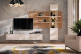 Wohnwand Laelia in Sand matt und Artisan Eiche 280 cm Schrankwand inklusive LED Beleuchtung, Push-to-Open