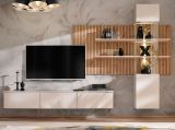 Wohnwand Laelia in Sand matt und Artisan Eiche 280 cm Schrankwand inklusive LED Beleuchtung, Push-to-Open