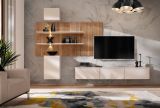 Wohnwand Laelia in Sand matt und Artisan Eiche 280 cm Schrankwand inklusive LED Beleuchtung, Push-to-Open