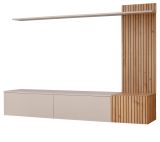 Wohnwand Madina Kaschmir / Sand und Eiche Leistenoptik, Schrankwand h�ngend 180 cm mit Push-to-Open