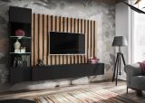 Wohnwand Pearl in schwarz und Artisan Eiche Schrankwand 220 cm inklusive LED Beleuchtung, Push-to-Open