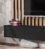 Wohnwand Pearl in schwarz und Artisan Eiche Schrankwand 220 cm inklusive LED Beleuchtung, Push-to-Open