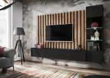 Wohnwand Pearl in schwarz und Artisan Eiche Schrankwand 220 cm inklusive LED Beleuchtung, Push-to-Open