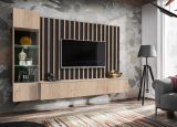 Wohnwand Pearl in Jackson Eiche und schwarz Schrankwand 220 cm inklusive LED Beleuchtung, Push-to-Open