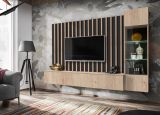 Wohnwand Pearl in Jackson Eiche und schwarz Schrankwand 220 cm inklusive LED Beleuchtung, Push-to-Open