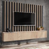 TV-Lowboard Set Pearl in Jackson Eiche und schwarz TV Unterteil mit Akustikpaneele 180 cm, Push-to-Open