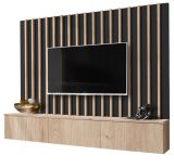 TV-Lowboard Set Pearl in Jackson Eiche und schwarz TV Unterteil mit Akustikpaneele 180 cm, Push-to-Open