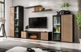 Vitrine Morgan in schwarz und Jackson Eiche Vitrinenschrank mit 3D-Lamellen inkl. LED