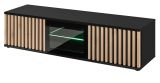 TV-Lowboard Morgan in schwarz und Jackson Eiche TV Unterteil mit 3D-Lamellen inkl. LED 163 cm