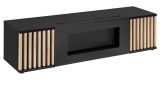 TV-Lowboard Morgan in schwarz und Jackson Eiche TV Unterteil mit Bio Ethanol Kamin 163 cm