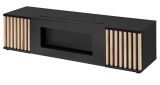 TV-Lowboard Morgan in schwarz und Jackson Eiche TV Unterteil mit Bio Ethanol Kamin 163 cm