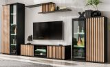 Wandboard Morgan in schwarz und Jackson Eiche Wandregal mit 3D-Lamellen 162 cm