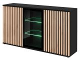 Sideboard Morgan in schwarz und Jackson Eiche Kommode mit 3D-Lamellen inkl. LED