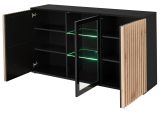 Sideboard Morgan in schwarz und Jackson Eiche Kommode mit 3D-Lamellen inkl. LED