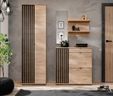 Garderobenschrank Collin in Jackson Eiche und schwarz Schuhschrank mit 3-D Lamellen 60 cm