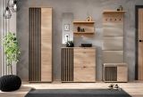 Garderobenschrank Collin in Jackson Eiche und schwarz Schuhschrank mit 3-D Lamellen 60 cm