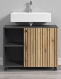 Waschbeckenunterschrank Feliz in Evoke Eiche und grau Badschrank auf Rollen 80 cm
