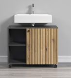 Waschbeckenunterschrank Feliz in Evoke Eiche und grau Badschrank auf Rollen 80 cm