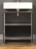 Waschbeckenunterschrank Feliz in Kaschmir Grau mit Leistenoptik, Badschrank 60 cm auf Rollen