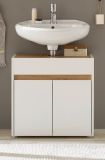 Waschbeckenunterschrank Center in wei� und Wotan Eiche Badezimmer Unterschrank 60 cm
