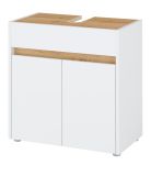 Waschbeckenunterschrank Center in wei� und Wotan Eiche Badezimmer Unterschrank 60 cm