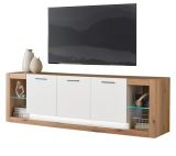 TV-Lowboard Rivian in wei� matt und Evoke Eiche TV Unterteil in Komforth�he XL-Board 198 x 61 cm