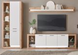 Wohnwand Rivian in wei� matt und Evoke Eiche Wohnkombination Set 3-teilig 298 cm
