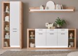 Wohnwand Rivian in wei� matt und Evoke Eiche Wohnkombination Set 3-teilig 298 cm