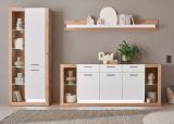 Wohnwand Rivian in wei� matt und Evoke Eiche Wohnkombination Set 3-teilig 298 cm