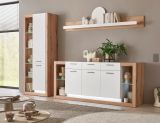Wohnwand Rivian in wei� matt und Evoke Eiche Wohnkombination Set 3-teilig 298 cm