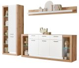 Wohnwand Rivian in wei� matt und Evoke Eiche Wohnkombination Set 3-teilig 298 cm