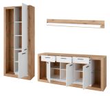 Wohnwand Rivian in wei� matt und Evoke Eiche Wohnkombination Set 3-teilig 298 cm