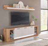 TV-Lowboard und Wandboard Rivian in wei� matt und Evoke Eiche Wohnkombination Set 2-teilig 198 cm