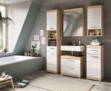 Badezimmer Kommode Mambo in wei� Hochglanz und Sonoma Eiche Badschrank 74 x 88 cm