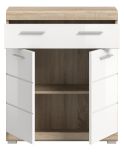 Badezimmer Kommode Mambo in wei� Hochglanz und Sonoma Eiche Badschrank 74 x 88 cm