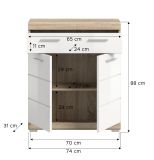 Badezimmer Kommode Mambo in wei� Hochglanz und Sonoma Eiche Badschrank 74 x 88 cm