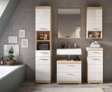 Badezimmer Waschbeckenunterschrank Mambo in wei� Hochglanz und Sonoma Eiche Badschrank 60 cm