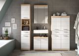 Badezimmer Midischrank Mambo in wei� Hochglanz und Sonoma Eiche Badschrank 74 x 141 cm