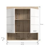 Badezimmer H�ngeschrank Mambo in wei� Hochglanz und Sonoma Eiche Badschrank h�ngend 74 x 79 cm