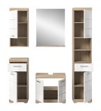 Badm�bel Set 5-teilig Mambo in wei� Hochglanz und Sonoma Eiche Badkombination 164 x 191 cm