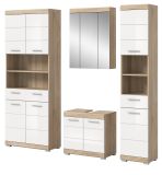 Badm�bel Set 4-teilig Mambo in wei� Hochglanz und Sonoma Eiche Badkombination 186 x 191 cm