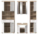 Badm�bel Set 4-teilig Mambo in wei� Hochglanz und Sonoma Eiche Badkombination 186 x 191 cm