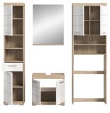Badm�bel Set 4-teilig Mambo in wei� Hochglanz und Sonoma Eiche Badkombination 190 x 191 cm