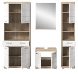 Badm�bel Set 4-teilig Mambo in wei� Hochglanz und Sonoma Eiche Badkombination 186 x 191 cm