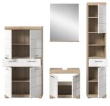 Badm�bel Set 4-teilig Mambo in wei� Hochglanz und Sonoma Eiche Badkombination 186 x 191 cm