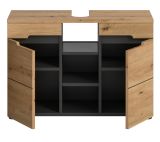 Waschbeckenunterschrank Cooper in Artisan Eiche und grau Badschrank 80 cm, Soft-Close