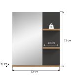 Badezimmer Spiegel Cooper in Artisan Eiche und grau Badspiegel mit Ablage 63 x 73 cm