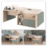 Parisot Hochbett Matre in Jackson Eiche und gr�n Kinder- und Jugendzimmer Bett mit Stauraum